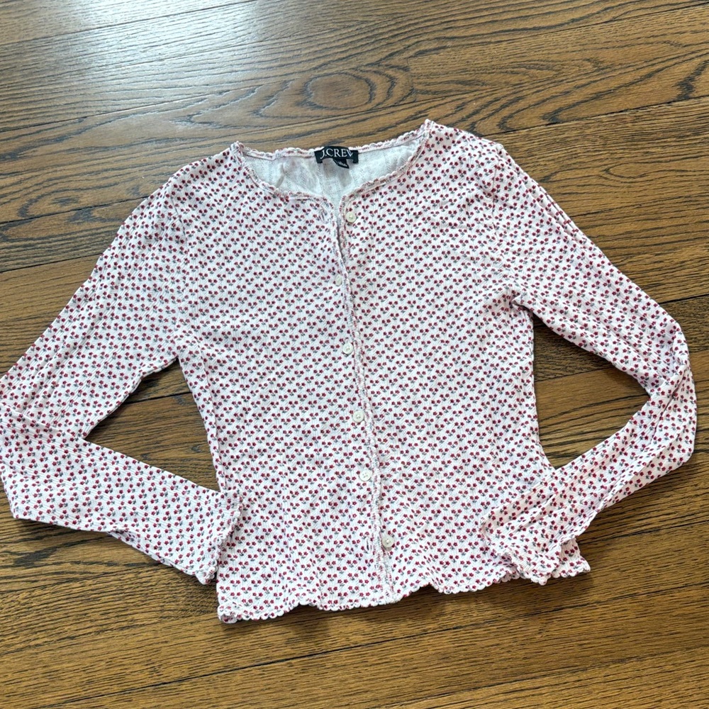 J. Crew Women's Pink Floral button up knit Top, s